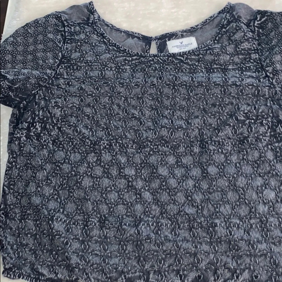 American Eagle Denim Short Sleeve black denim top - Picture 2 of 9